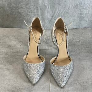 JEWEL BAGLEY MISCHKA Women's Silver Glitter Jailene Pointed-Toe Stiletto Pumps